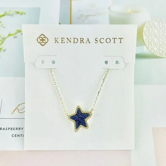 NWOT Kendra Scott Jae Star Blue Drusy Gold Pendant Necklace - Picture 9 of 16